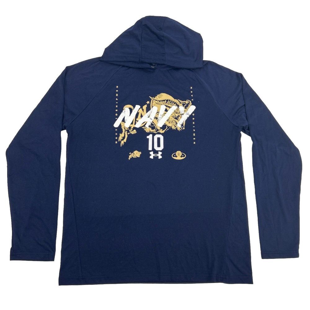 USNA Midshipmen Shirt Men's L Blue Under Armour Pullover Hooded‎ #10 US Navy